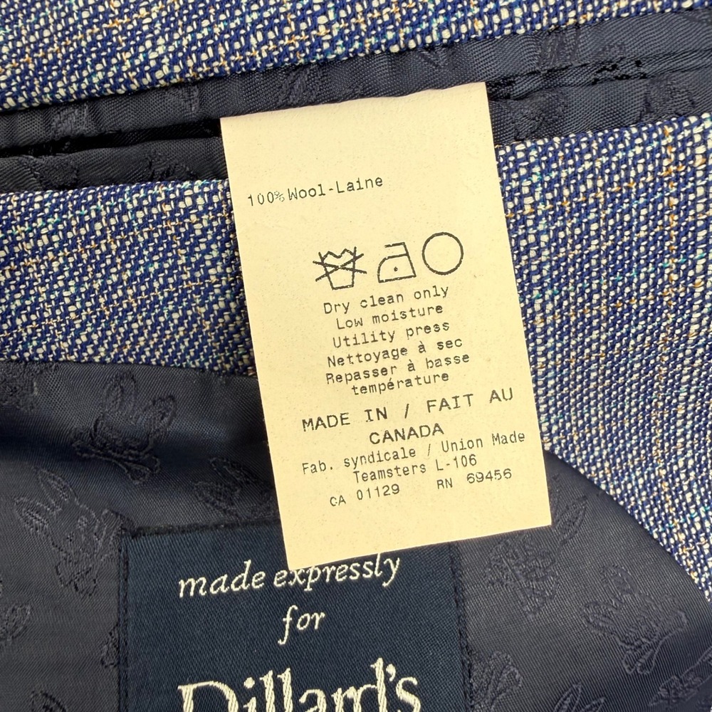 Psycho Bunny Blazer Mens 46R Blue Plaid Wool Sport Coat Unstructured Two Button - Picture 14 of 16